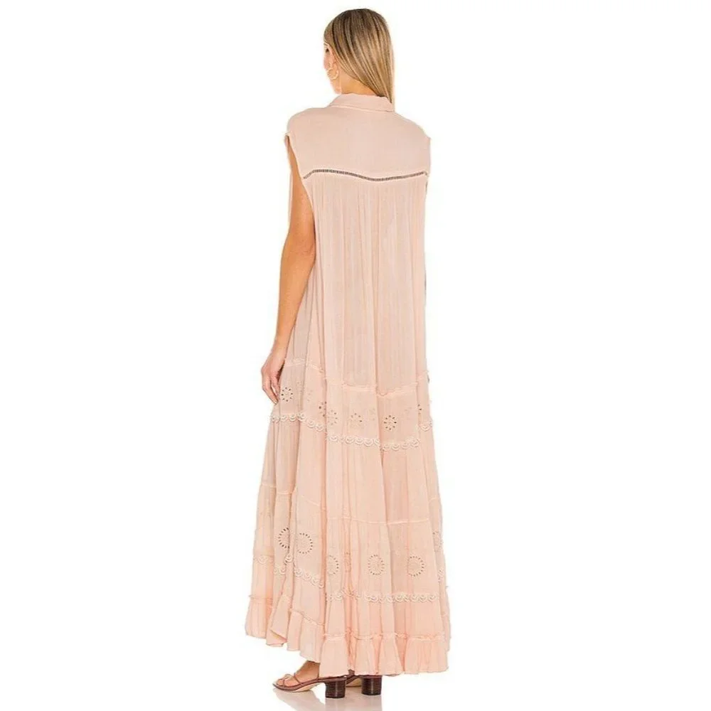 NWT Free People Ecru Maxi Dress Embroidered Floral Large - Picture 3 of 6